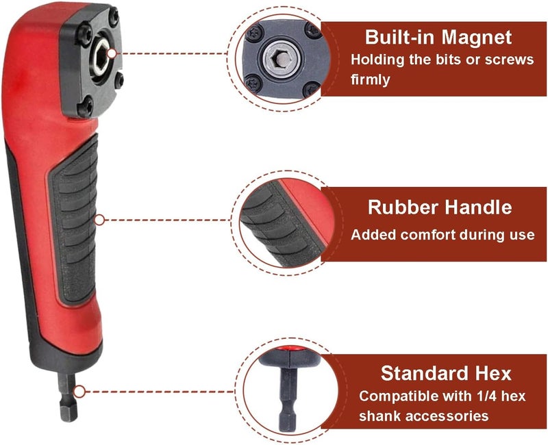 Ragyzity Right Angle Drill Attachment Electric Screwdriver Repair 90 Degree Corner Device, ABS Handle Screwdriver Socket Adapter Shockwave Impact Duty Right Angle Attachment (Red,black) - Image 2